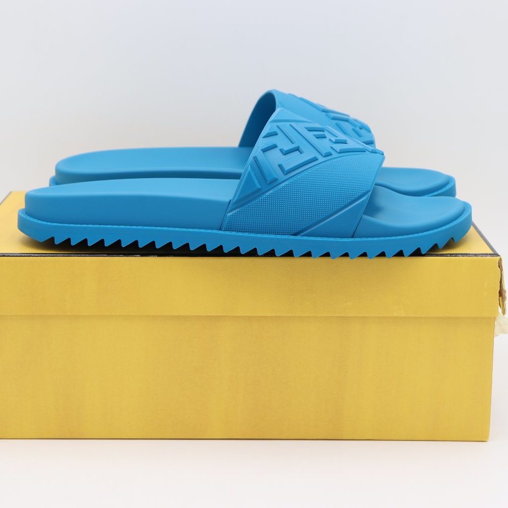 NIB FENDI Men's Blue FF Logo Slides Sandals - Picture 5 of 11